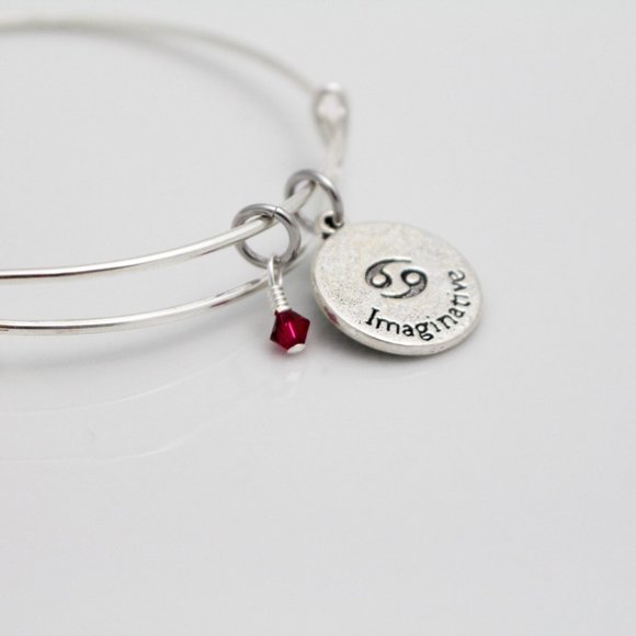 July Cancer Adjustable Charm Bangle - Handmade Zodiac Bracelet - Picture 11 of 12